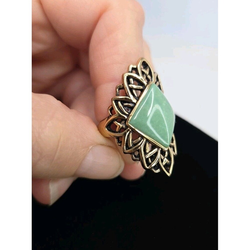 Vintage BARSE Thai Copper Filigree Statement Ring w/Green Turquoise Sz 8 Y2K - Picture 7 of 10